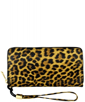 Saffiano Zip Around Wallet Wristlet SA020 LEOPARD